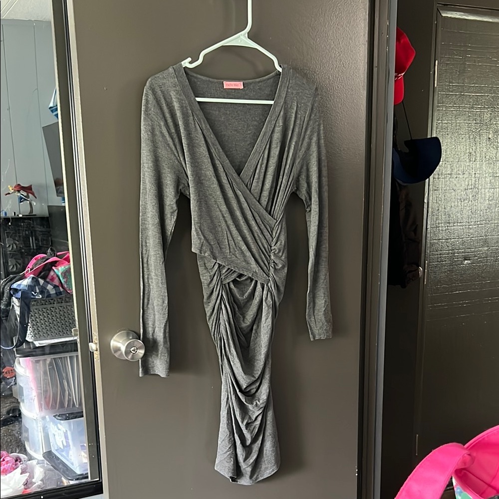Maternity Elegant Gray Ruched Dress